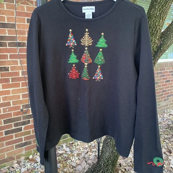 Breckenridge Christmas Tree Long Sleeve Top Holiday Crewneck XL - Picture 2 of 8